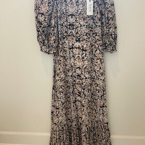 Sea New York Black and Beige abstract Floral Midi Dress size 6